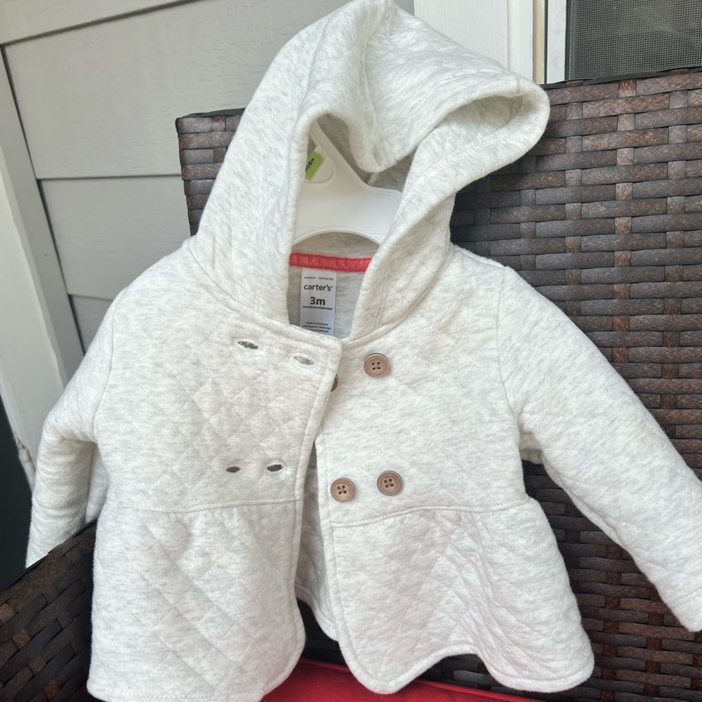 Carters jacket with hoodie. Light gray. 3 months
